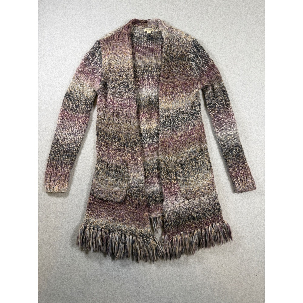 Lucky Brand Chunky Knit Cardigan Womens M Fringe Open Front Wool Blend Boho